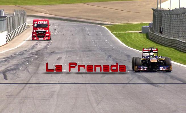 Toro Rosso STR8 vs MAN del CEPSA Truck Team. Frenada
